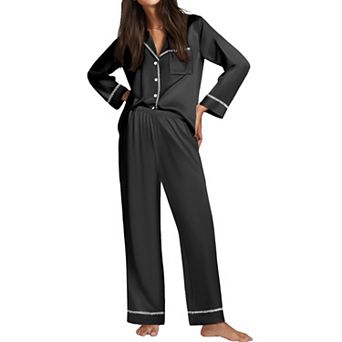 Ekouaer Satin Pajama Set Silky Sleepwear Long Sleeve Top and Pants Button Down Pajamas Lounge Set