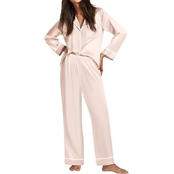 Ekouaer Satin Pajama Set Silky Sleepwear Long Sleeve Top and Pants Button Down Pajamas Lounge Set
