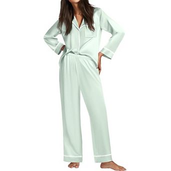 Ekouaer Satin Pajama Set Silky Sleepwear Long Sleeve Top and Pants Button Down Pajamas Lounge Set