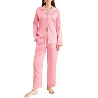 Ekouaer Satin Pajama Set Silky Sleepwear Long Sleeve Top and Pants Button Down Pajamas Lounge Set
