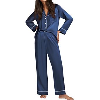 Ekouaer Satin Pajama Set Silky Sleepwear Long Sleeve Top and Pants Button Down Pajamas Lounge Set