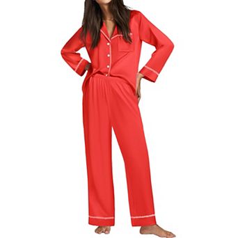 Ekouaer Satin Pajama Set Silky Sleepwear Long Sleeve Top and Pants Button Down Pajamas Lounge Set