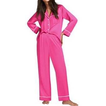 Ekouaer Satin Pajama Set Silky Sleepwear Long Sleeve Top and Pants Button Down Pajamas Lounge Set