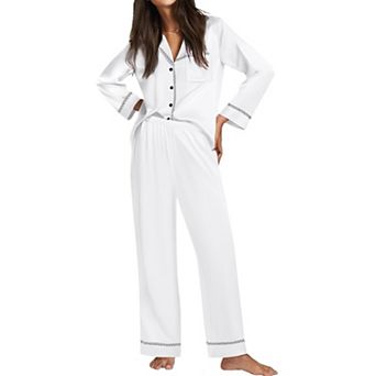 Ekouaer Satin Pajama Set Silky Sleepwear Long Sleeve Top and Pants Button Down Pajamas Lounge Set