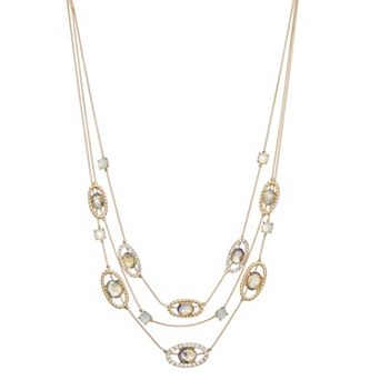 Napier Gold Tone Neutral Palette Crystal Layered Necklace