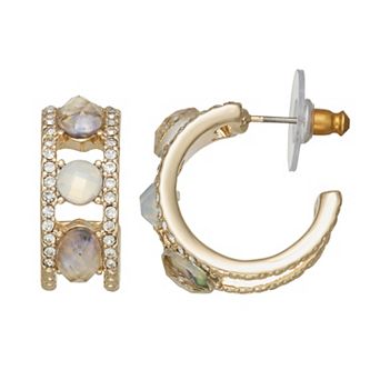 Napier Gold-Tone Polished Crystal Post Hoop Earrings