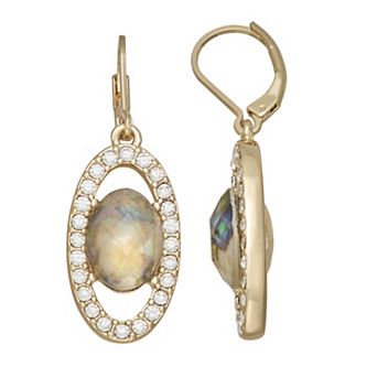Napier Gold Tone Neutral Palette Crystal Leverback Long Drop Earrings