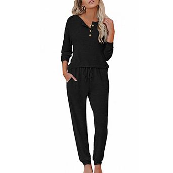Ekouaer Womens Pajama Sets Long Sleeve Lounge Set Two Piece Pajama Sets Henley Neck Sleepwear