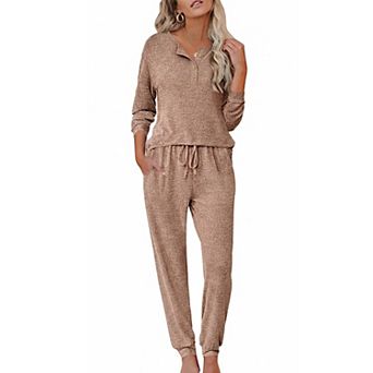 Ekouaer Womens Pajama Sets Long Sleeve Lounge Set Two Piece Pajama Sets Henley Neck Sleepwear