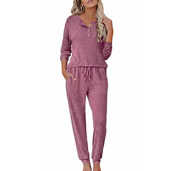 Ekouaer Womens Pajama Sets Long Sleeve Lounge Set Two Piece Pajama Sets Henley Neck Sleepwear