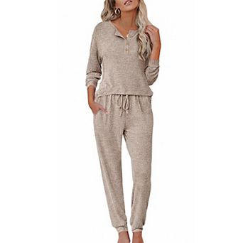 Ekouaer Womens Pajama Sets Long Sleeve Lounge Set Two Piece Pajama Sets Henley Neck Sleepwear