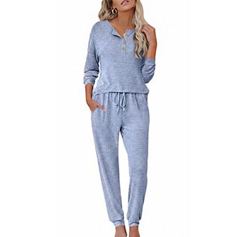 Ekouaer Womens Pajama Sets Long Sleeve Lounge Set Two Piece Pajama Sets Henley Neck Sleepwear