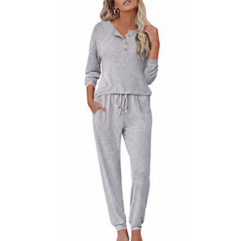 Ekouaer Womens Pajama Sets Long Sleeve Lounge Set Two Piece Pajama Sets Henley Neck Sleepwear