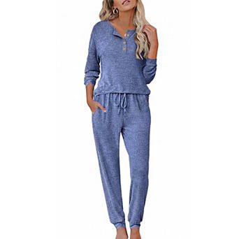 Ekouaer Womens Pajama Sets Long Sleeve Lounge Set Two Piece Pajama Sets Henley Neck Sleepwear