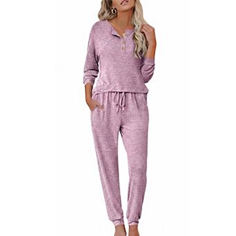 Ekouaer Womens Pajama Sets Long Sleeve Lounge Set Two Piece Pajama Sets Henley Neck Sleepwear