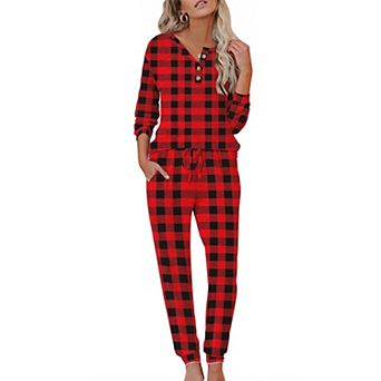 Ekouaer Womens Pajama Sets Long Sleeve Lounge Set Two Piece Pajama Sets Henley Neck Sleepwear
