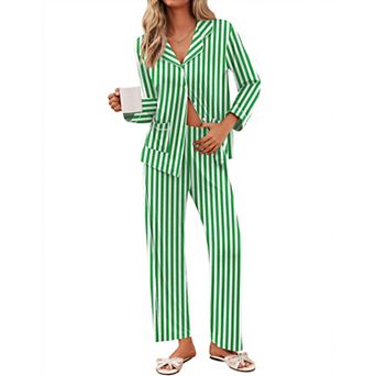 Ekouaer Pajamas Set Button Down Pajama Long Sleeve Shirt and Pants Lounge Sets Sleepwear