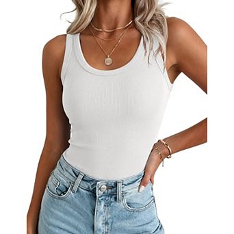 Zeagoo Womens Racerback Ribbed Tank Tops Crewneck Sleeveless Built-in Bra Summer Basic Shirts