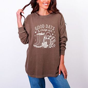 Good Days and Crisp Air - Women's Garment Dyed Long Sleeve Graphic T-Shirt