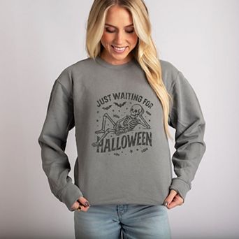 Just Waiting For Halloween Skeleton - Women's Lightweight Garment Dyed Sweatshirt