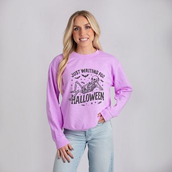 Just Waiting For Halloween Skeleton - Women's Lightweight Garment Dyed Sweatshirt