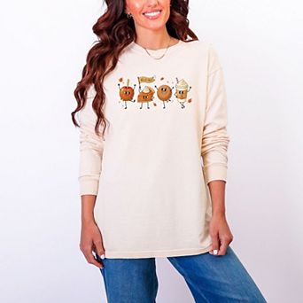 Hello Fall Stick Figures - Women's Garment Dyed Long Sleeve Graphic T-Shirt