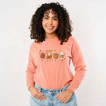 Hello Fall Stick Figures - Women's Garment Dyed Long Sleeve Graphic T-Shirt