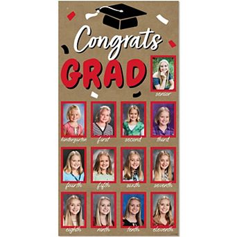 Red Grad Kraft Photo Banner, Brown Paper K-12 Timeline Display 4x6 Pictures, Graduation - 1 ct