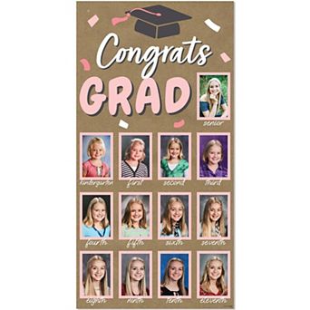 Pink Grad Kraft Photo Banner, Brown Paper K-12 Timeline Display 4x6 Pictures, Graduation - 1 ct