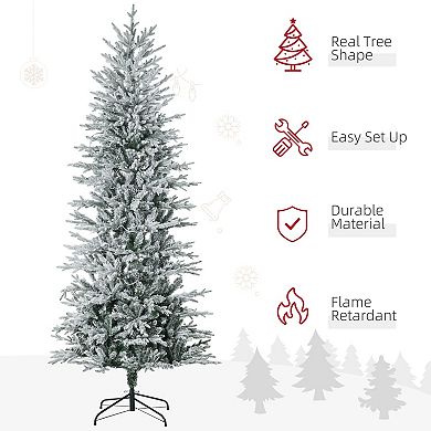 HOMCOM 7.5ft Flocked Artificial Christmas Tree with Warm Yellow Clear Light