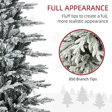 HOMCOM 7.5ft Flocked Artificial Christmas Tree with Warm Yellow Clear Light