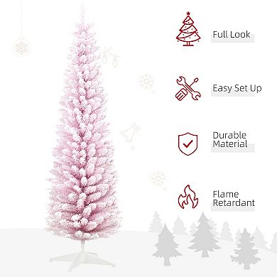 HOMCOM 7ft Snow Flocked Artificial Christmas Tree Slim with Stand