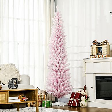 HOMCOM 7ft Snow Flocked Artificial Christmas Tree Slim with Stand