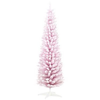 HOMCOM 7ft Snow Flocked Artificial Christmas Tree Slim with Stand
