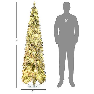 HOMCOM 6ft Downswept Slim Snow Artificial Christmas Tree with LED Lights
