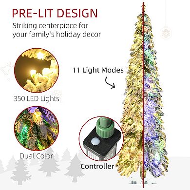 HOMCOM 6ft Downswept Slim Snow Artificial Christmas Tree with LED Lights