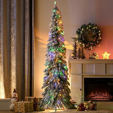 HOMCOM 6ft Downswept Slim Snow Artificial Christmas Tree with LED Lights