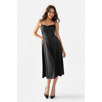 Popilush Shapewear Strappy Cowl Neck Fit & Flare Midi Dress