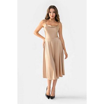 Popilush Shapewear Strappy Cowl Neck Fit & Flare Midi Dress