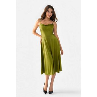 Popilush Shapewear Strappy Cowl Neck Fit & Flare Midi Dress