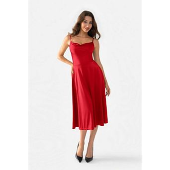 Popilush Shapewear Strappy Cowl Neck Fit & Flare Midi Dress
