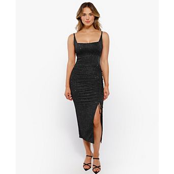 Shapewear Metallic Knit Bodycon Sculpting Midi Slip Dress