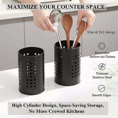 Stainless Steel Kitchen Utensils Holder Set 2 Pack Farmhouse Organizer
