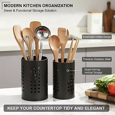 Stainless Steel Kitchen Utensils Holder Set 2 Pack Farmhouse Organizer