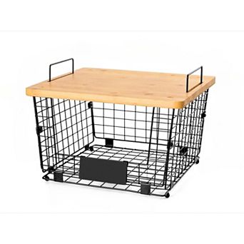 Stackable Wire Baskets 2 Set with Tags for Pantry Storage
