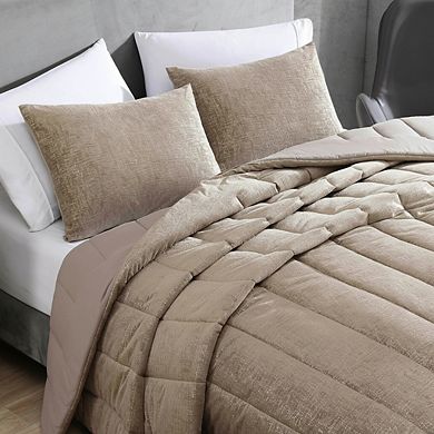 Soft Metallic Textured Full/Queen Comforter Set with Shams - 100% Polyester