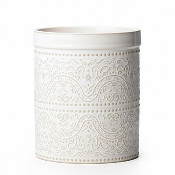 Large Ceramic Kitchen Utensil Holder Lace Emboss Countertop Organizer Durable
