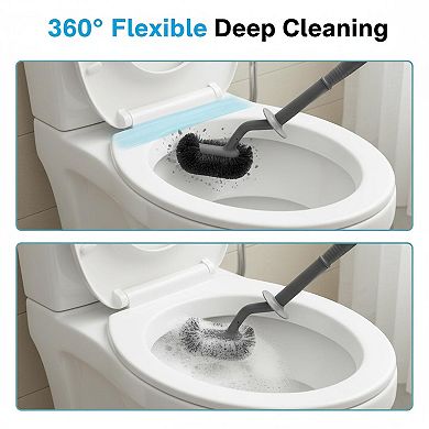 KAUFLY Curved Toilet Brush Set-Deep Cleaning Compact Scrubber for Small Bathrooms