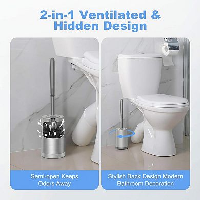 KAUFLY Curved Toilet Brush Set-Deep Cleaning Compact Scrubber for Small Bathrooms