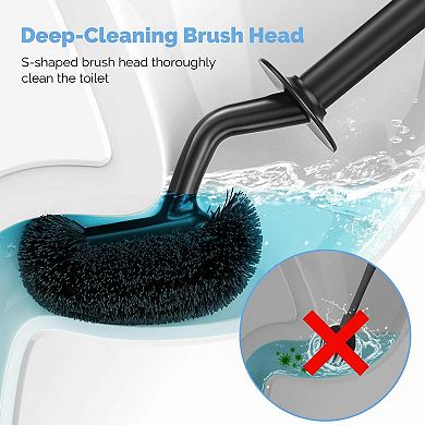 KAUFLY Curved Toilet Brush Set-Deep Cleaning Compact Scrubber for Small Bathrooms